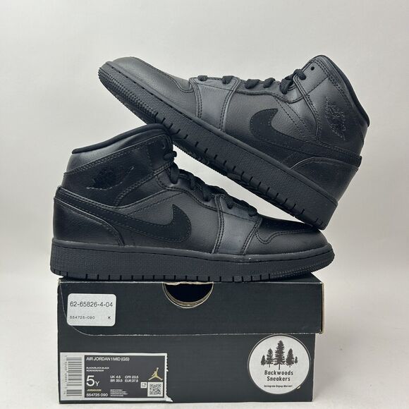 Jordan Shoes - Nike Shoes Air Jordan 1 Mid GS “Deep Black Nubuck Swoosh” 2023